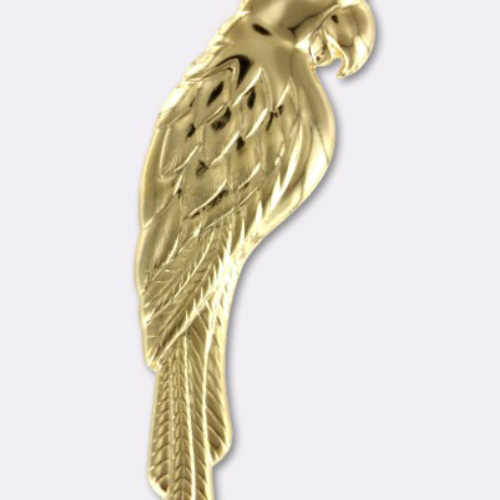 1 pendentif breloque oiseau perroquet 58 mm x 16 mm doré or fin 24 carats