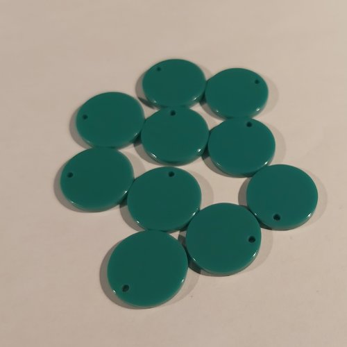 1 lot de 10 pendentifs sequin rond 15 mm vert turquoise acrylique