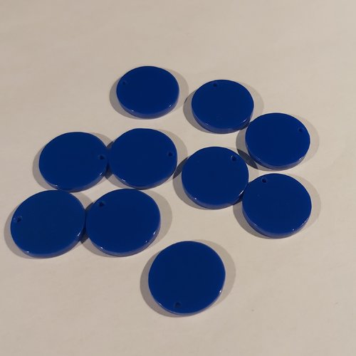 1 lot de 10 pendentifs sequin rond 15 mm bleu outremer acrylique