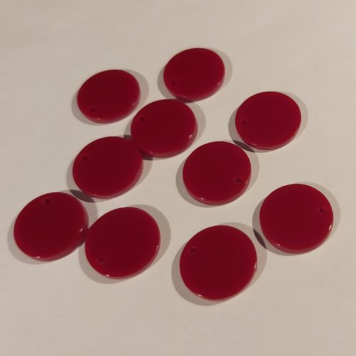 1 lot de 10 pendentifs sequin rond 15 mm rouge acrylique