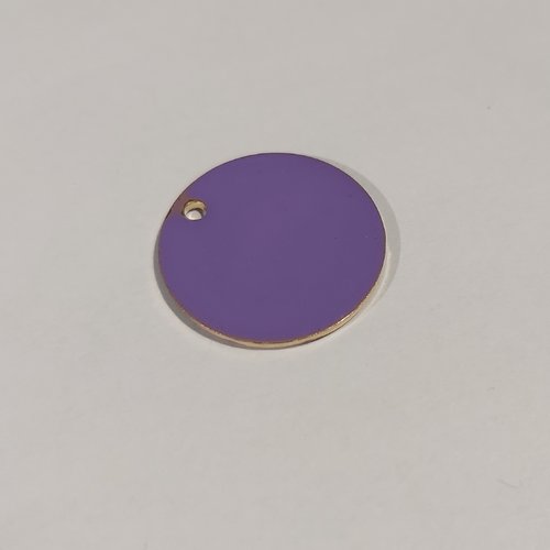 1 pendentif sequin rond 20 mm violet métal résine email