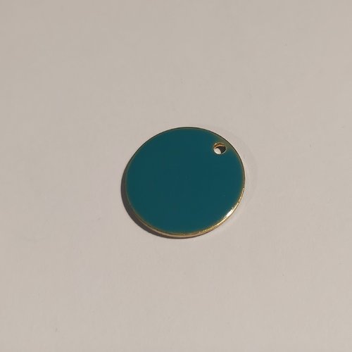 1 pendentif sequin rond 20 mm vert bleu canard métal résine email
