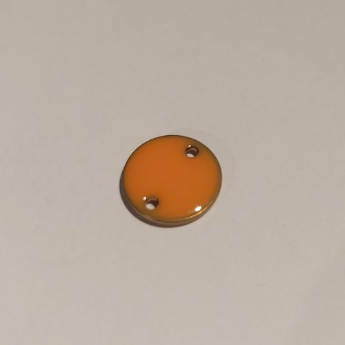 1 pendentif connecteur intercalaire rond 12 mm orange métal résine email