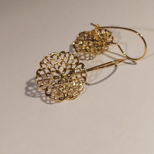 1 paire crochets d'oreilles laiton doré or fin 24k estampe fleur