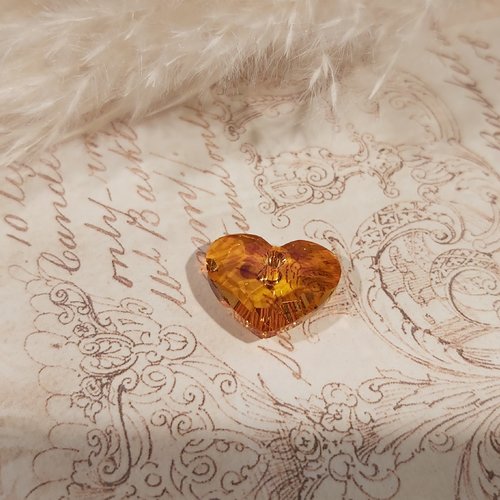 1 pendentif coeur crystal verre swarovski orange irisé 18 mm x 15 mm