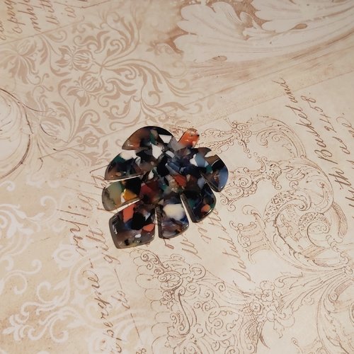 1 pendentif feuille arbre tropicale monstera 38 mm x 50 mm resine acetate acrylique tons multicolore