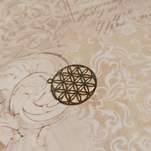 1 pendentif feuille rond bohème mandala rosace laiton doré 23 mm x 20 mm sans nickel