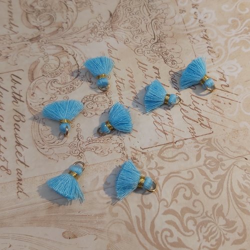 1 pendentif pompon textile bleu env. 1,5 cm