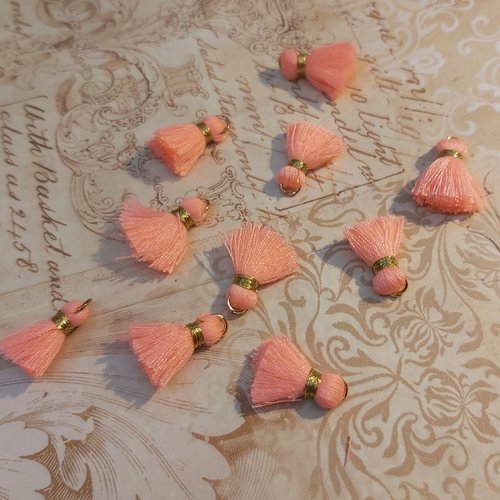 1 pendentif pompon textile rose pastel corail env. 1,5 cm avec anneau