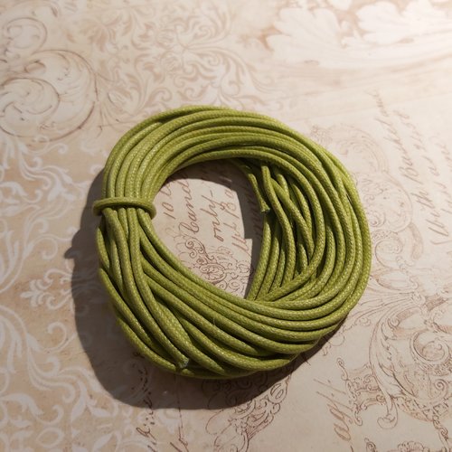 1 m fil coton ciré, ton vert pistache 2 mm diamètre
