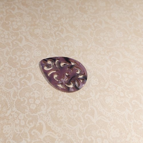 1 pendentif goutte baroque vintage ajouré 38 x 26 mm tons violets