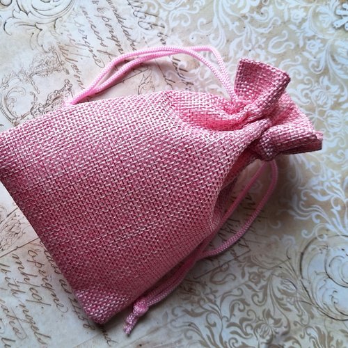 1 pochette toile emballage cadeau couleur rose pastel env 14 cm x 10cm polyester de lin
