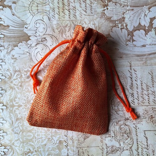 1 pochette toile emballage cadeau couleur orange corail pastel env 14 cm x 10cm polyester de lin
