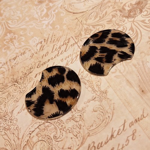 1 pendentif 35 mm resine acetate acrylique motif leopard