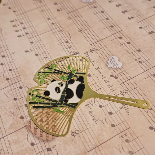 1 pendentif estampe panda bambou doré vert blanc 7 cm x 5,5 cm