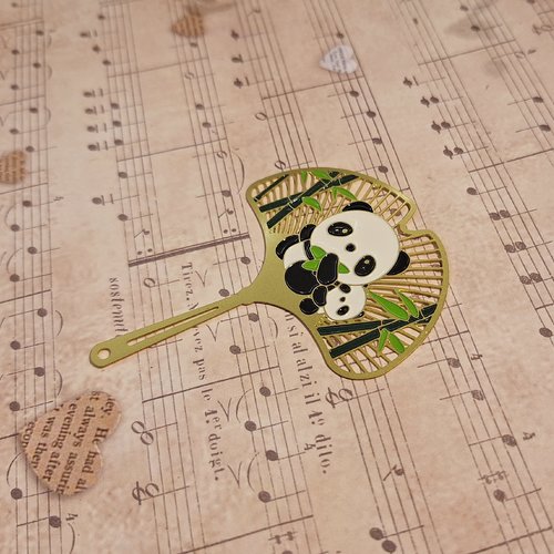 1 pendentif estampe panda bambou bébé doré vert blanc 7 cm x 5,5 cm