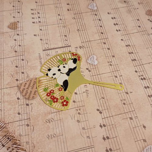 1 pendentif estampe panda bambou bébé doré vert blanc rouge 7 cm x 5,5 cm