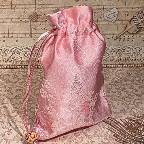 1 lot de 5 pochettes tissu emballage cadeau fleur cerisier couleur rose env 10 cm x 14 cm