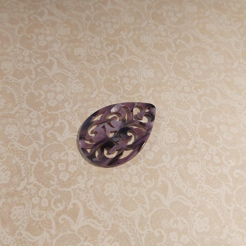 1 pendentif goutte baroque vintage ajouré 38 x 26 mm tons violets