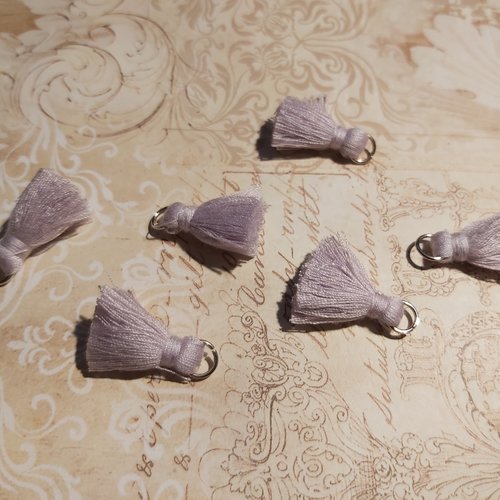 1 pendentif pompon textile doré mauve lilas parme env. 2 cm avec anneau