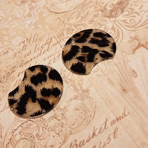 1 pendentif 35 mm resine acetate acrylique motif leopard