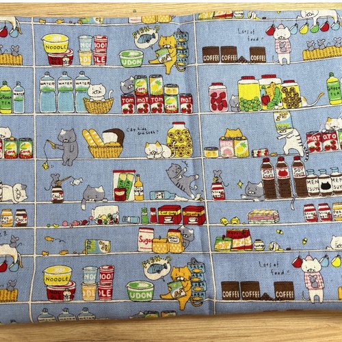 Coupon tissu coton toile japonais kawaii chat 50 cm x 50 cm