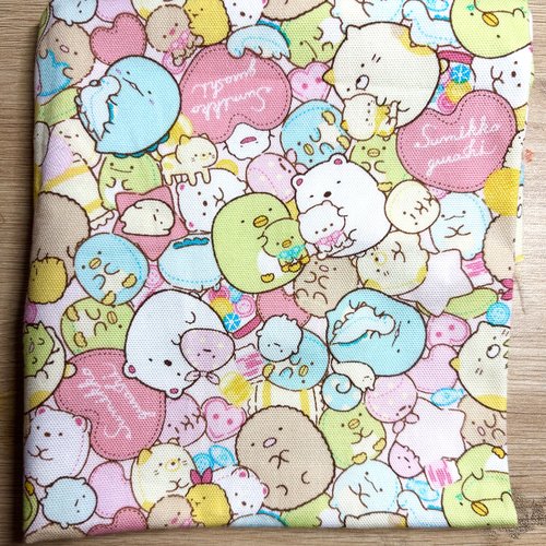 Coupon tissu vert rose bleu coton japonais kawaii chat ourson oiseau 56 cm x 48 cm
