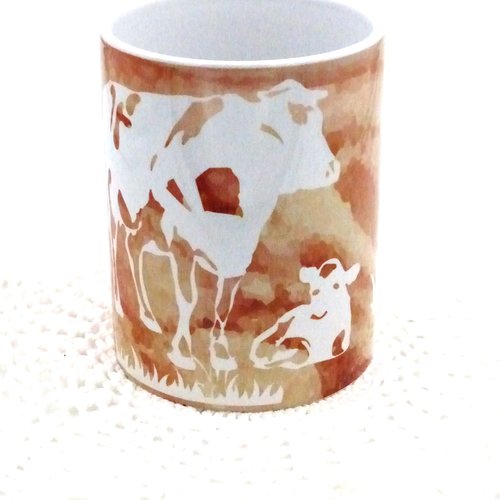 Mug en céramique d'une capacité de 425 ml - modèle vache et veau