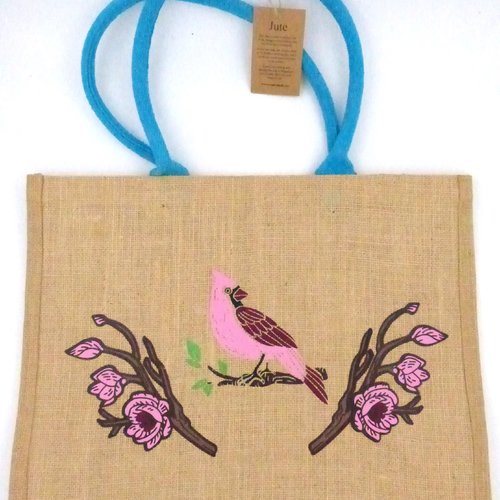 Sac en toile de jute thème chien et oiseau