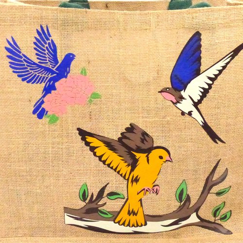 Sac en toile de jute thème oiseau