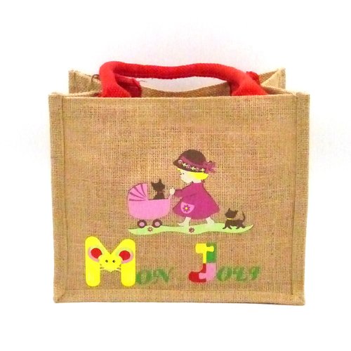 Petit sac en toile de jute enfant fillette