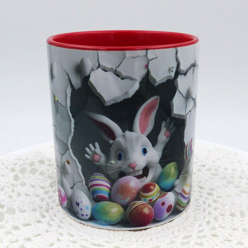 Mug lapin de paques en céramique intérieur et bord en couleur d'une capacité de 350 ml