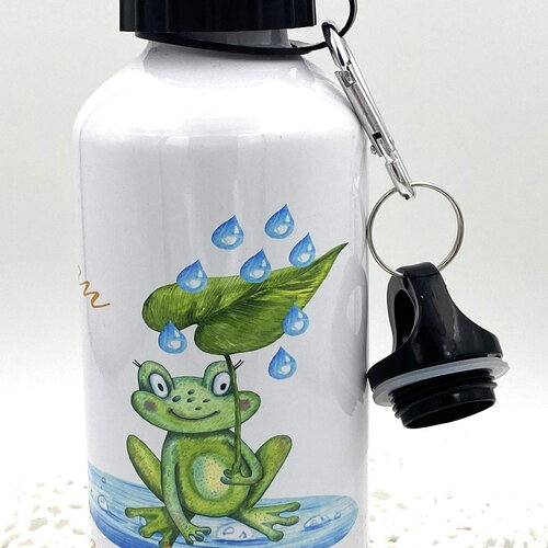 Gourde grenouille et arrosoir en aluminium d'une capacité de 500 ml avec deux bouchons en plastique (a vis et à double ouverture en dôme)