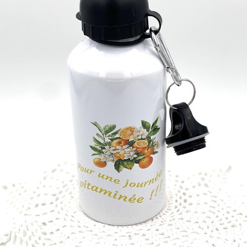Gourde agrumes citron et orange en aluminium d'une capacité de 500 ml avec deux bouchons en plastique