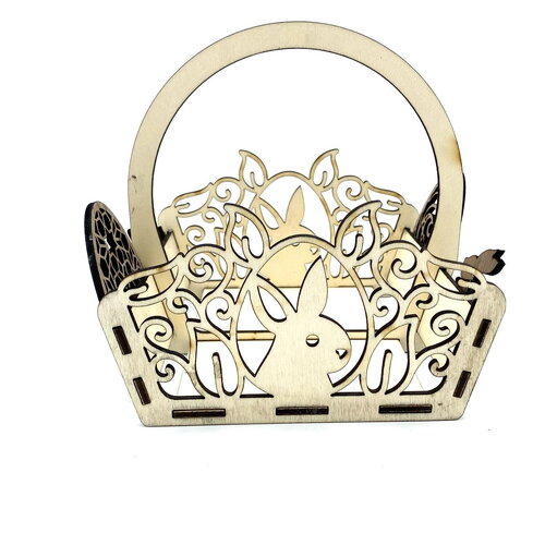 Panier lapin de paques en bois naturel de deux teintes