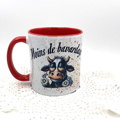 Mug vache et paquerette en céramique intérieur et bord en couleur d'une capacité de 350 ml