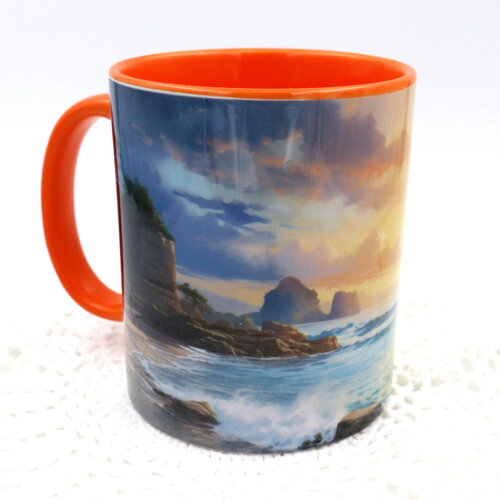 Mug coucher de soleil en céramique intérieur et bord en couleur d'une capacité de 350 ml