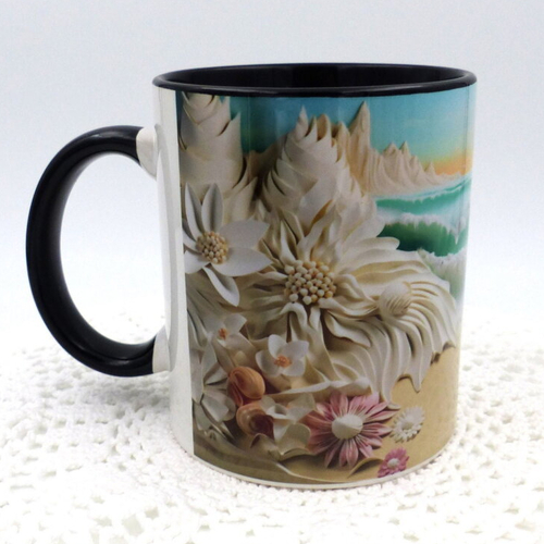 Mug ocean et vagues en céramique intérieur et bord en couleur d'une capacité de 350 ml