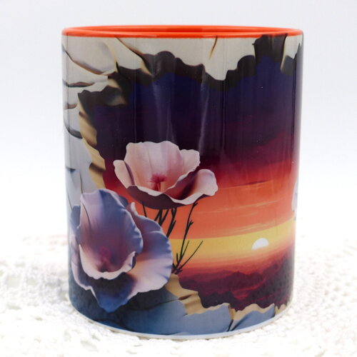 Mug coucher de soleil en céramique intérieur et bord en couleur d'une capacité de 350 ml