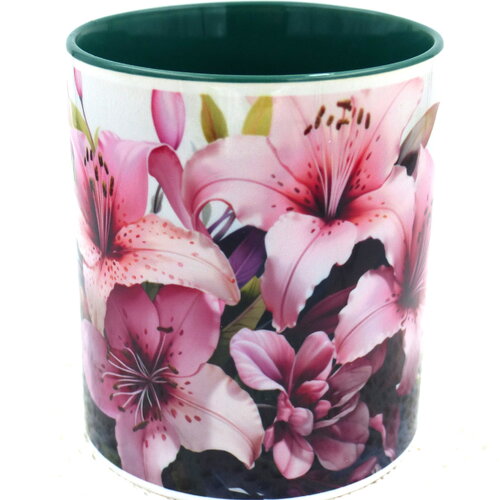 Mug fleurs de lys en céramique intérieur et bord en couleur d'une capacité de 350 ml