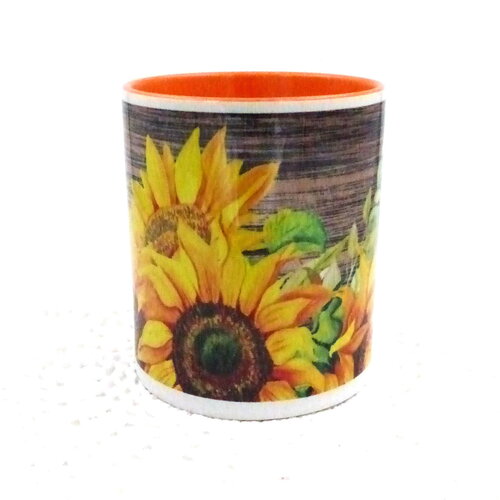 Mug tournesol en céramique intérieur et bord en couleur d'une capacité de 350 ml