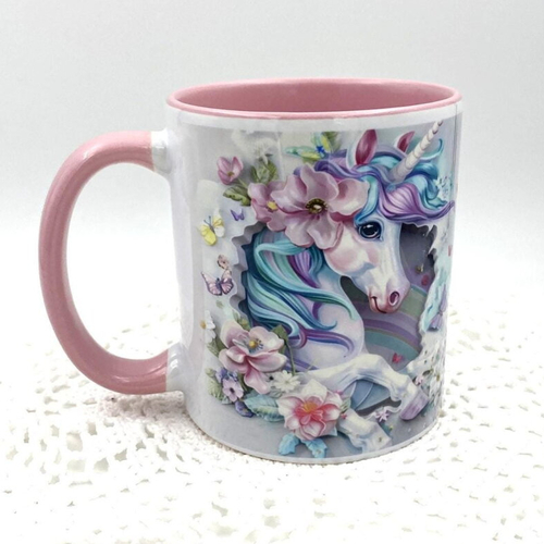 Mug licorne en céramique intérieur et bord en couleur d'une capacité de 350 ml