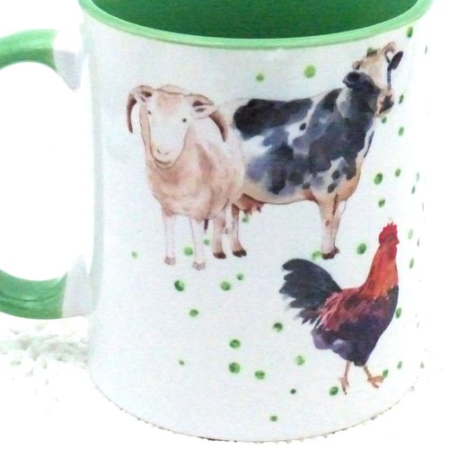 Mug animaux de la ferme en céramique intérieur et bord en couleur d'une capacité de 350 ml