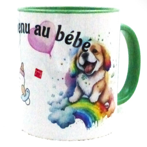 Mug de 350 ml bienvenu au bebe personnalisable en céramique intérieur et bord de couleur