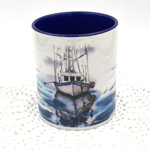 Mug mer bateau céramique intérieur et bord en couleur d'une capacité de 350 ml