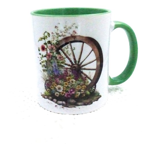 Mug bouquet de printemps en céramique intérieur et bord en couleur d'une capacité de 350 ml