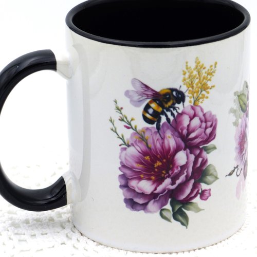 Mug fleurs de cerisier en céramique intérieur et bord en couleur d'une capacité de 350 ml