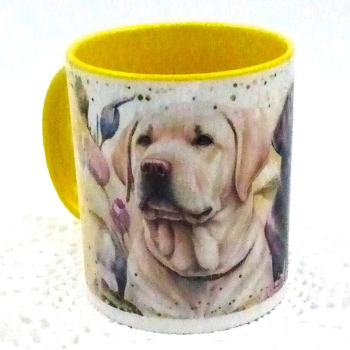 Mug chien race labrador retriever en céramique intérieur et bord en couleur d'une capacité de 350 ml