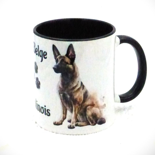 Mug chien race berger belge malinois en céramique intérieur et bord en couleur d'une capacité de 350 ml