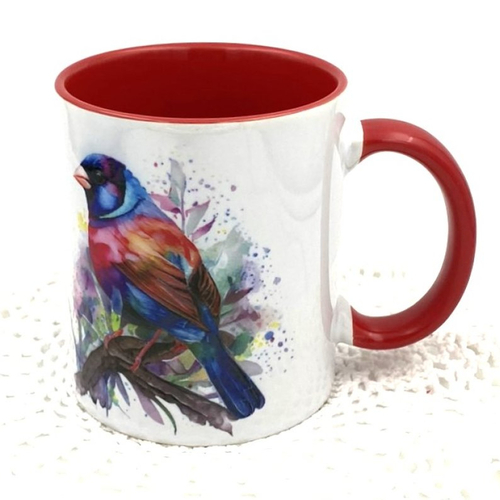 Mug oiseaux colores en céramique intérieur et bord en couleur d'une capacité de 350 ml